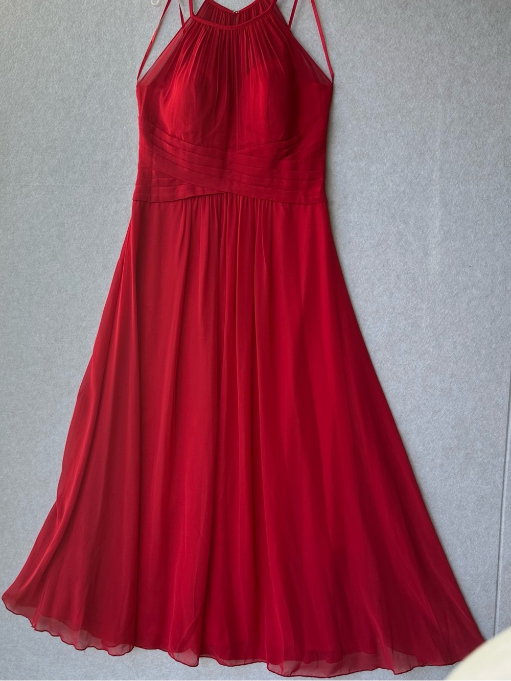 Cinderella Divine Dress Size L Red Chiffon Evening Gown with Halter Top